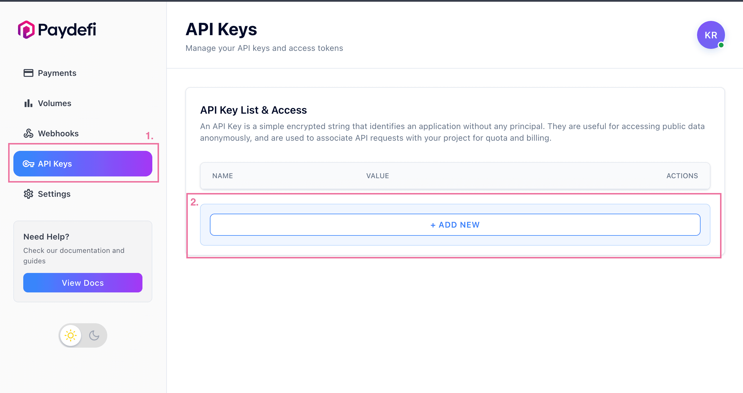 Create API key