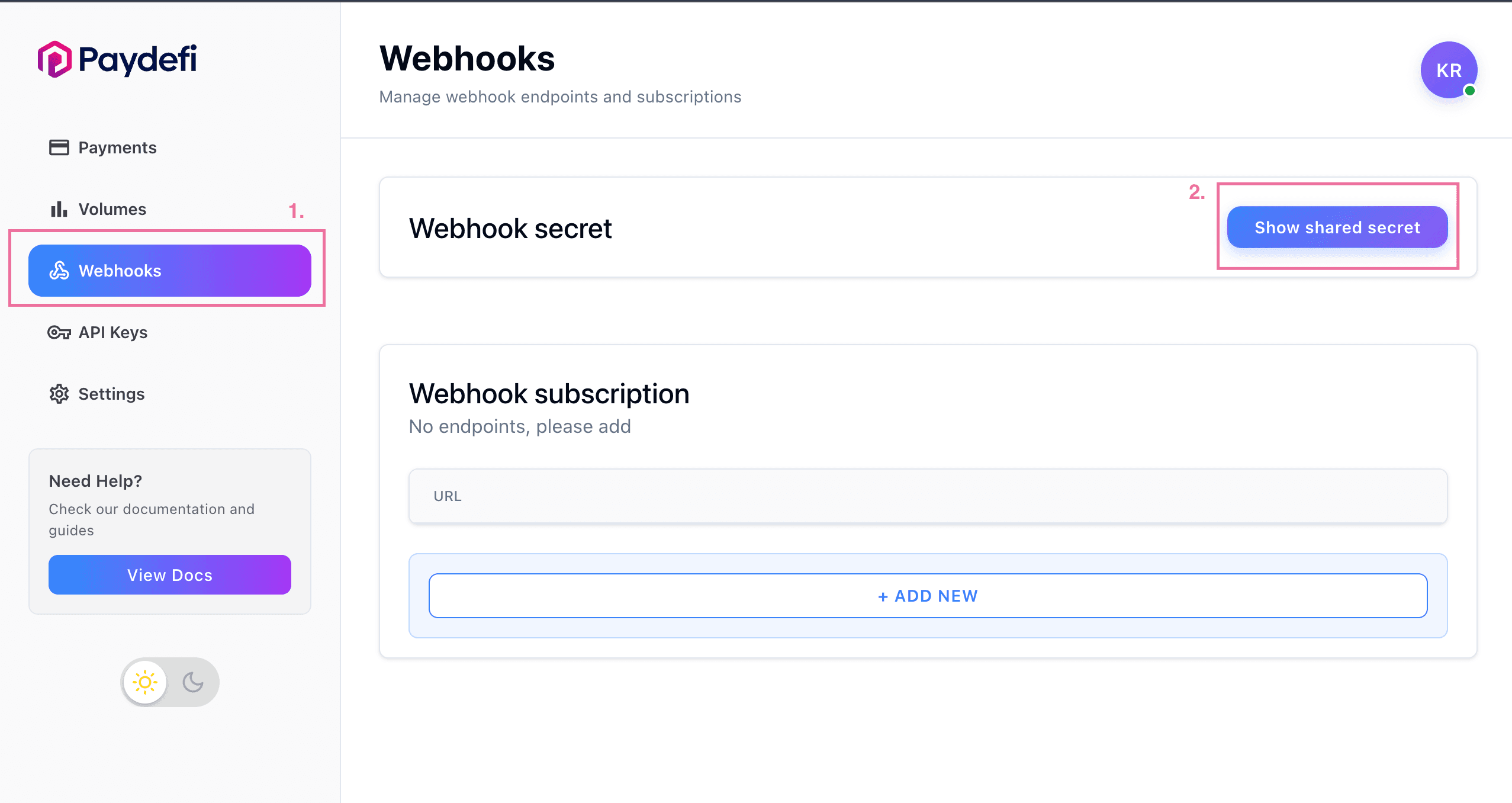 Show webhook secret