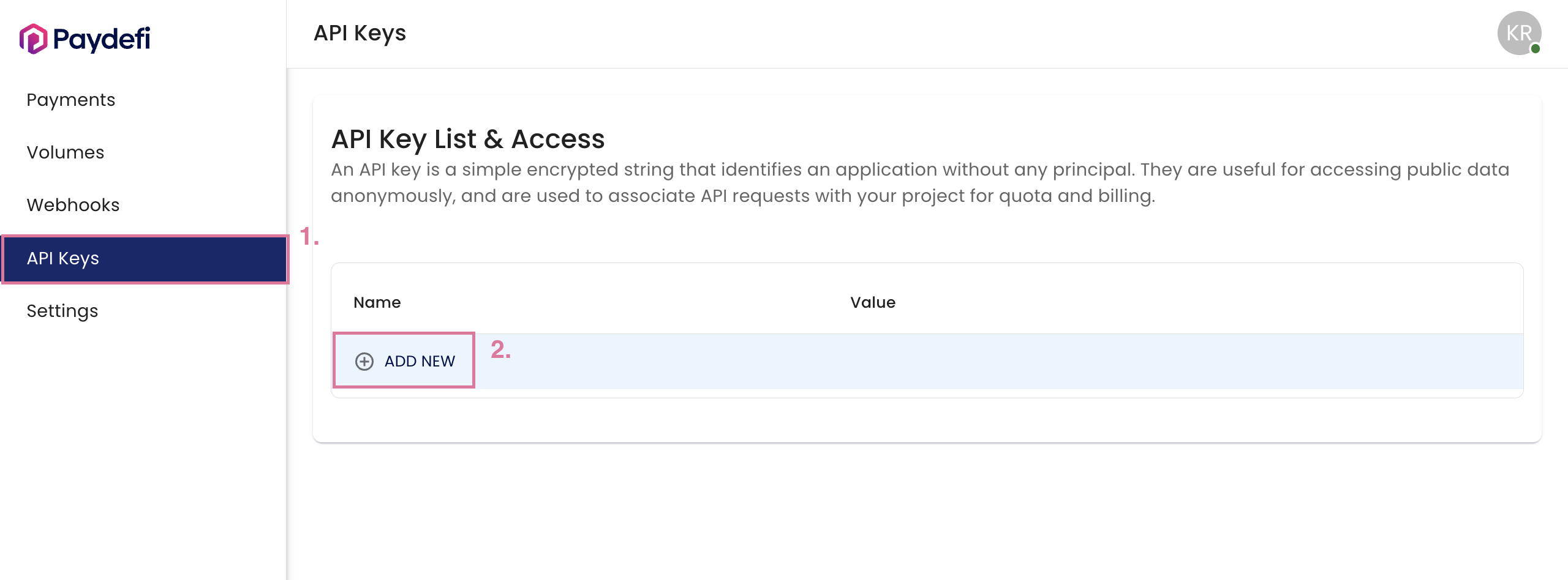 Create API key