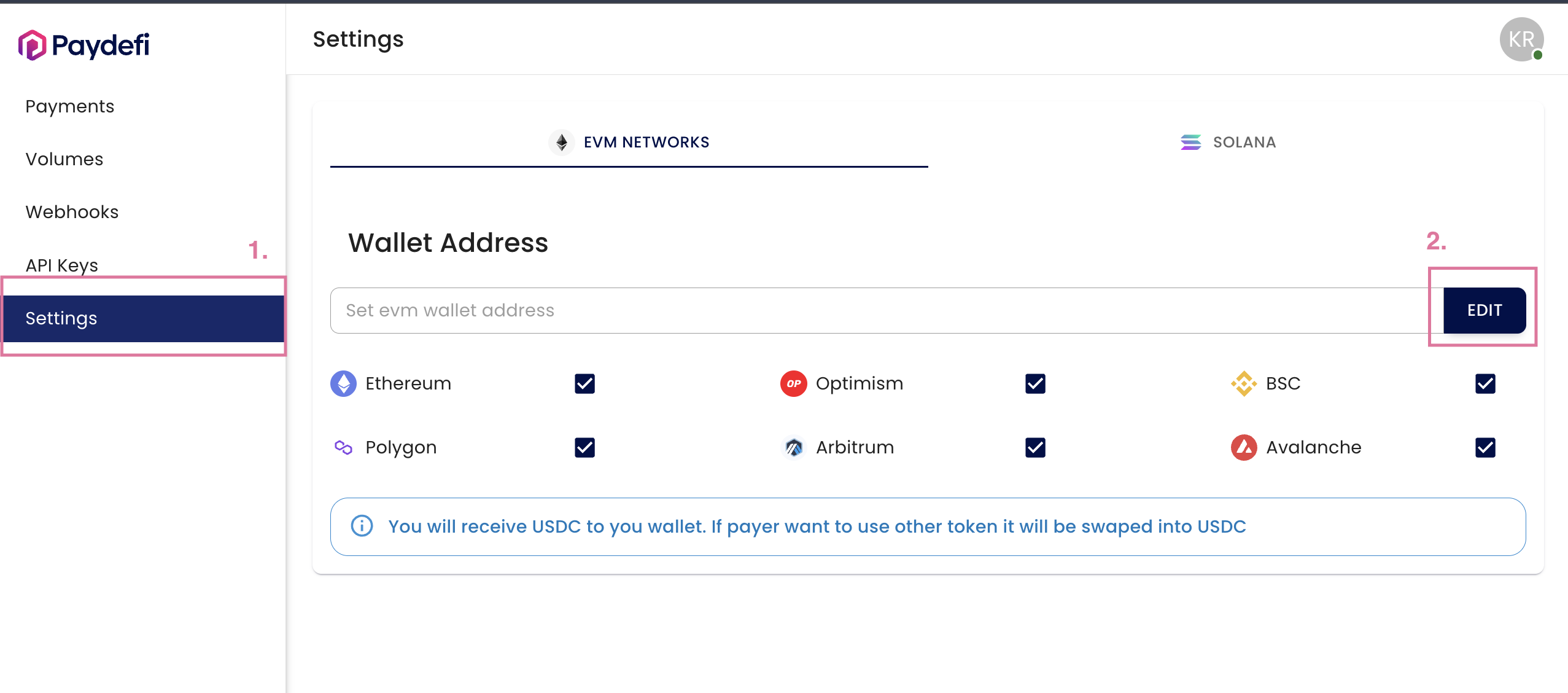 Edit wallet
