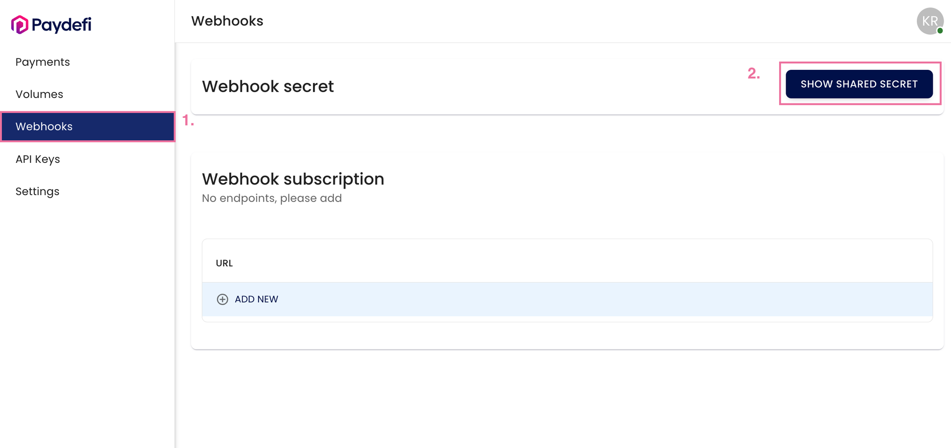 Show webhook secret
